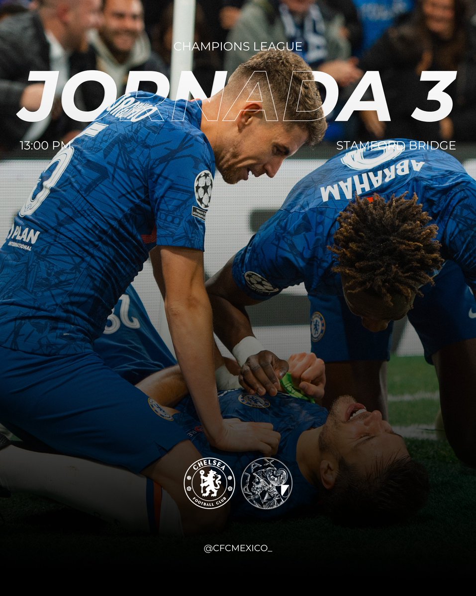 CFCMexico_'s tweet photo. ¡HOY JUEGA EL #CHELSEA!

Nos enfrentamos al @AFCAjax en la Jornada 3 de la #ChampionsLeague.

#CFC #Chelsea #UCL #CHEAJA #KTBFFH https://t.co/qDJYQbbcxT