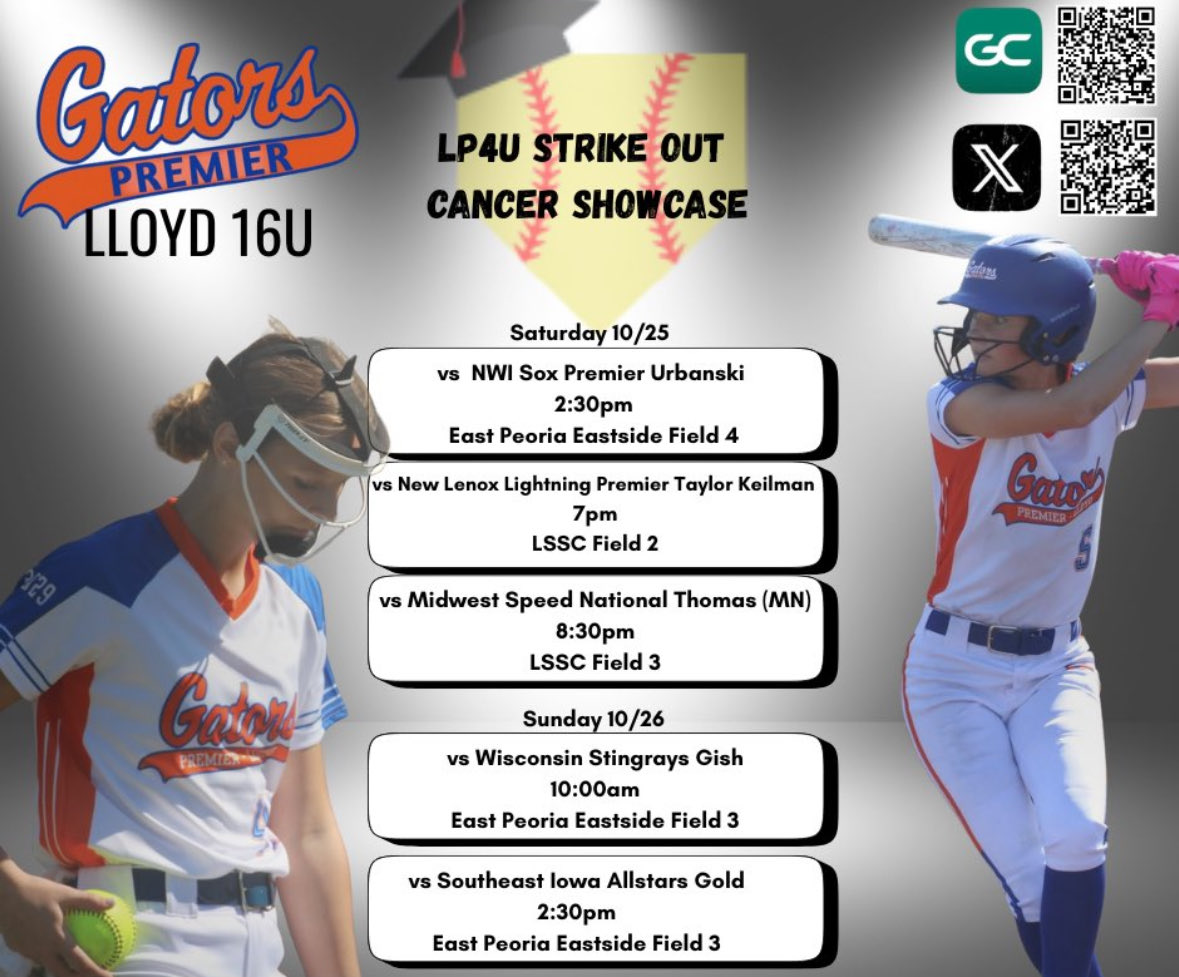 Come watch us this weekend in Peoria! <a href="/GatorsPremier10/">Indiana Gators Premier Lloyd 16U</a> <a href="/CoachMandy13/">Mandy Sansbury🥎</a> <a href="/CoachBredbenner/">Kristi Bredbenner</a> <a href="/CoachPena_BSU/">Helen Peña</a> <a href="/FNUSOFTBALL/">Coach P</a> <a href="/CoachWThees/">Windy Thees</a> <a href="/ElzeyMatt/">The Coach</a> <a href="/CoachMFrezzotti/">Magali Frezzotti</a> <a href="/CoachWallace29/">Mike Wallace</a> <a href="/CoachLarissaA/">Larissa Anderson</a> <a href="/coachkayladunn/">Kayla Dunn</a> <a href="/TexasCoachWhite/">Mike White</a> <a href="/UEAthletics_SB/">UE Softball</a> <a href="/CoachStanton/">Shonda Stanton</a> <a href="/SaintLeoSB/">Saint Leo Softball</a> <a href="/Coach_KPaulson/">Kristi Paulson - EIU Softball</a>