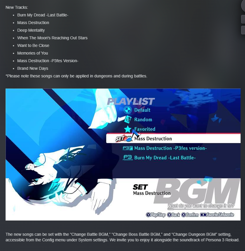 Persona 3 Reload - Update Patch With 8 Songs from Persona 3 Vocalist, Yumi Kawamura - coming Oct 23 store.steampowered.com/news/app/21617…