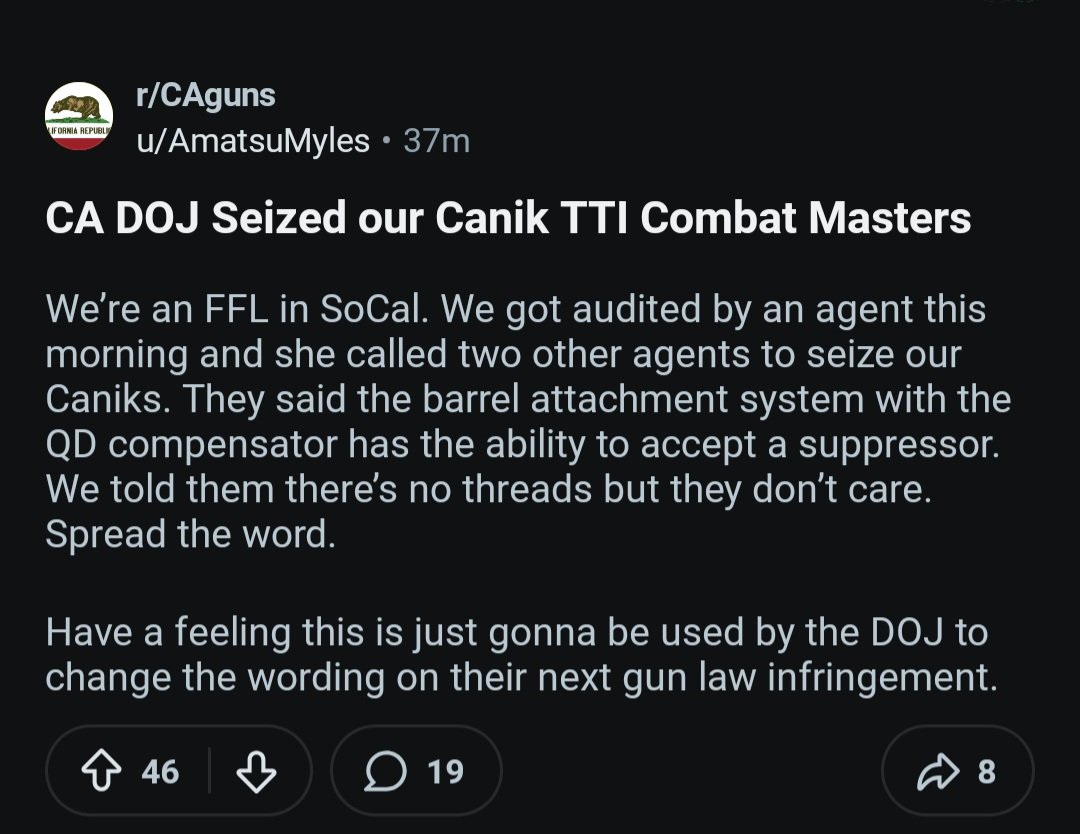 FYI. 

Have not verified any of this, just saw it on r/caguns.