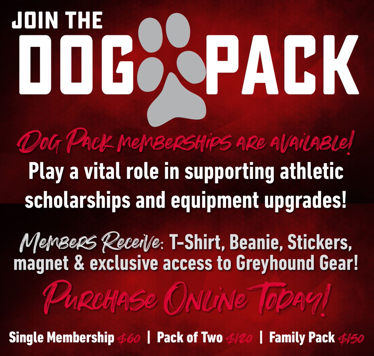 asumidsouth's tweet photo. Join the Dog Pack and show your Greyhound pride! 🐾
Get your season pass, exclusive gear and fan perks you’ll love. Memberships are limited...grab yours today and join the Pack!
👉 https://t.co/9dzcFPToK2
#GreyhoundNation #ASUMidSouth #DogPack #GoGreyhounds https://t.co/xDFEuQPKwz
