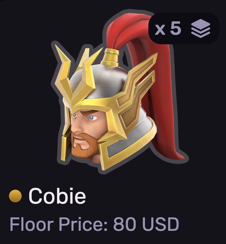 zacxbt's tweet image. cobie gladiator skin 
💰 floor: $80
🧮 supply: 130
📈 marketcap: $10,400