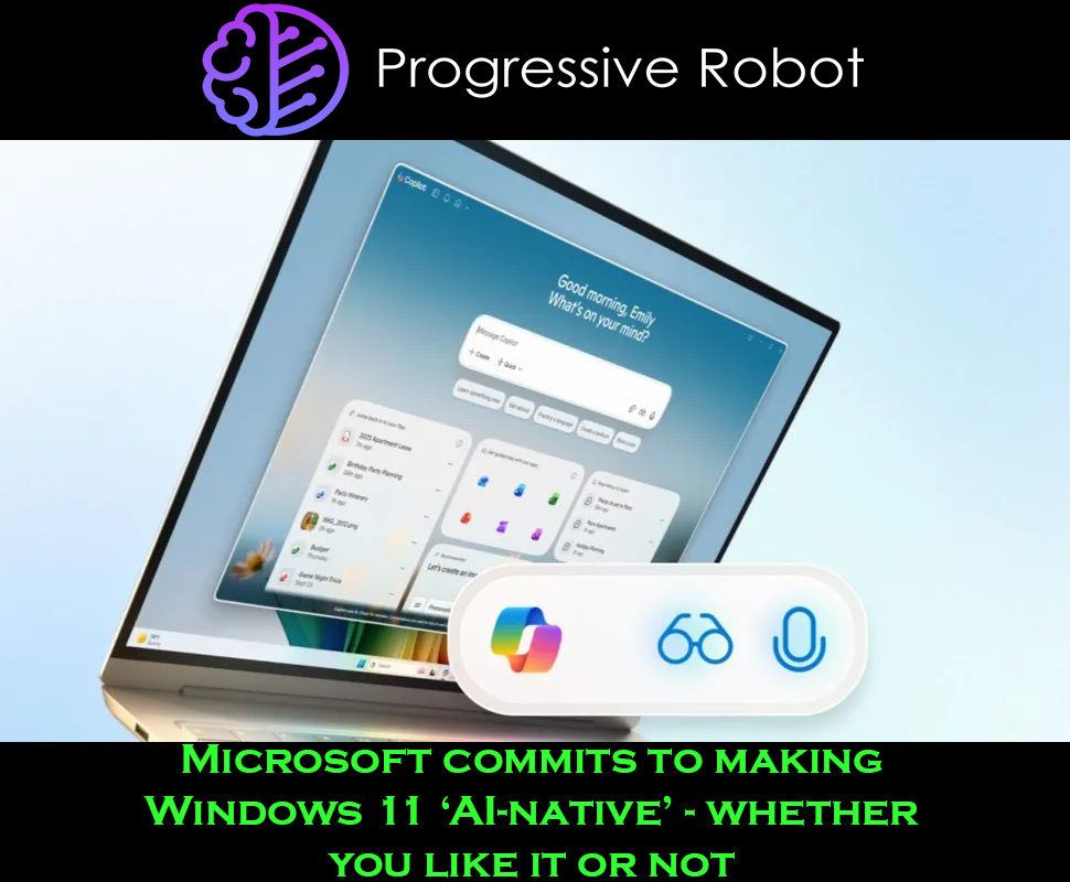 ProgresiveRobot's tweet image. 🚨 Microsoft is making Windows 11 AI-native — whether you like it or not.
With Copilot Voice, Action & Vision baked in, AI won’t just be an add-on anymore — it’s part of the OS itself.
#Microsoft #Windows11 #AI #Copilot #TechNews #ArtificialIntelligence #AInative #Innovation
