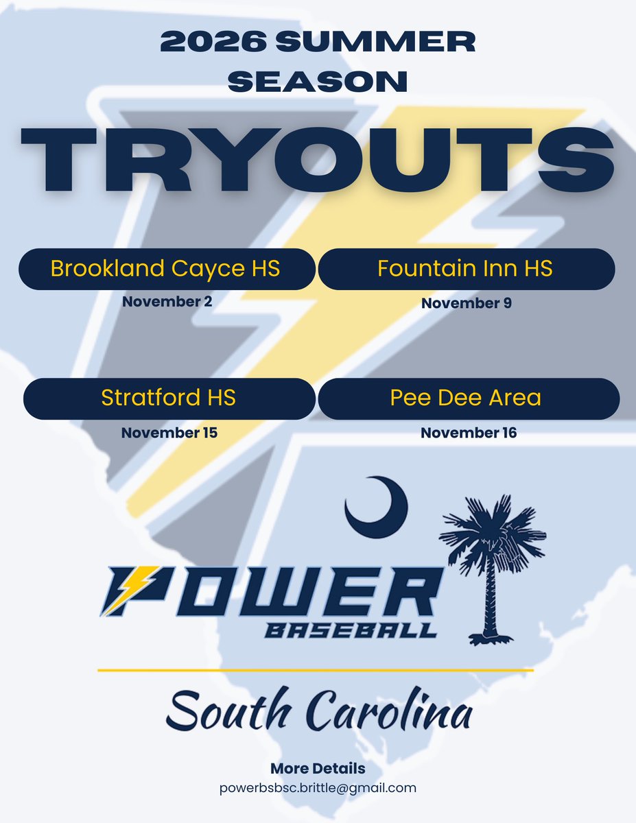 PowerBSB_SC's tweet image. Join us for our 2026 Summer Season Tryouts! 

Select location in registration

It’s time to #PowerUp ⚡️

🔗 powerbsb-sc.sportngin.com/register/form/…