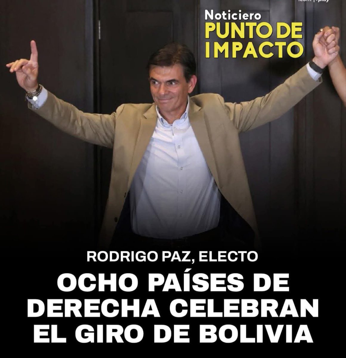 #En un  comunicado conjunto, Ecuador y otros ocho países americanos, felicitaron a Rodrigo Paz Pereira por su elección como presidente de Bolivia. 

Rodrigo Paz, senador de centro-derecha de 58 años, se impuso con el 54 % de los votos frente a Jorge Quiroga...