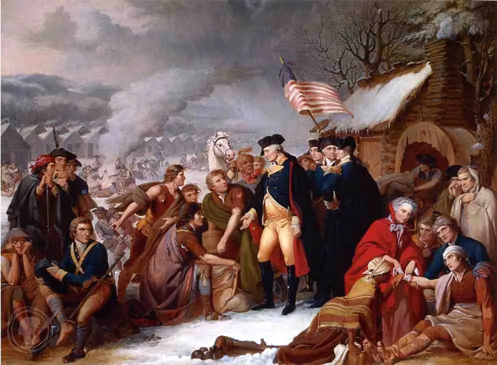 At Valley Forge, the Continental Army endured harsh cold, hunger, and disease in crude huts with scarce food and clothing. Over 2,000 died, yet Washington’s leadership forged an army who could stand toe to toe with the British.

American, remember who you are descended from.