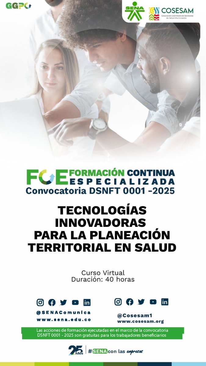 Cosesam1's tweet photo. 📢 Inicia el convenio C01PCCNTR 8354524 entre COSESAM y SENA.
Impactaremos a +3.000 Conoce nuestros 3 cursos virtuales . 🤝🇨🇴

¡Seguimos fortaleciendo la salud pública en los territorios!
#COSESAM #SENA #SaludPública @SENAComunica https://t.co/tKPIApoAnR