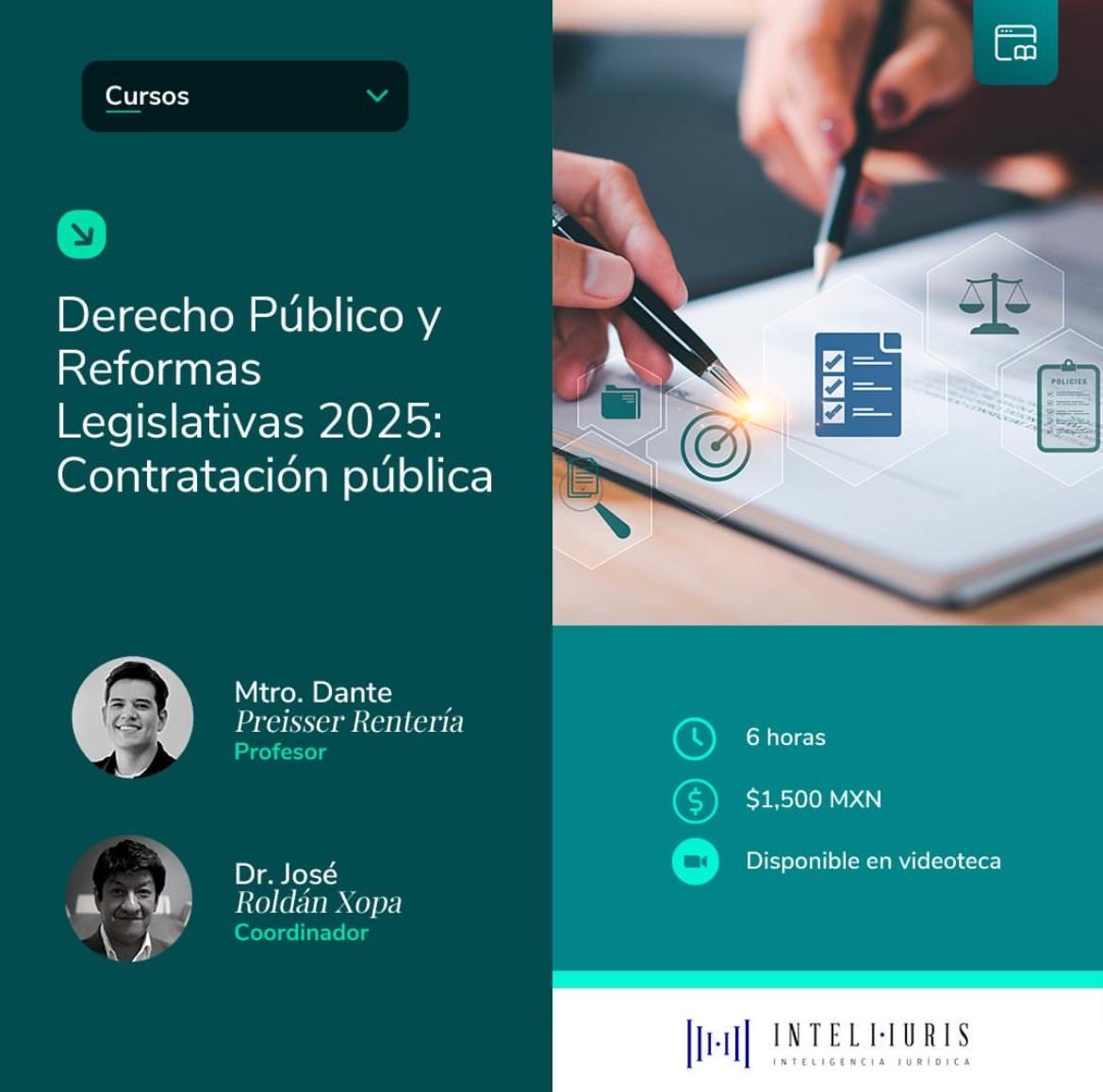 La contratación pública es una actividad esencial del Estado para la economía y para proporcionar bienes, servicios y obras de calidad.

Aquí un curso esencial para cualquier servidor público vinculado a estas actividades: inteli-iuris.mx/course/curso-d…