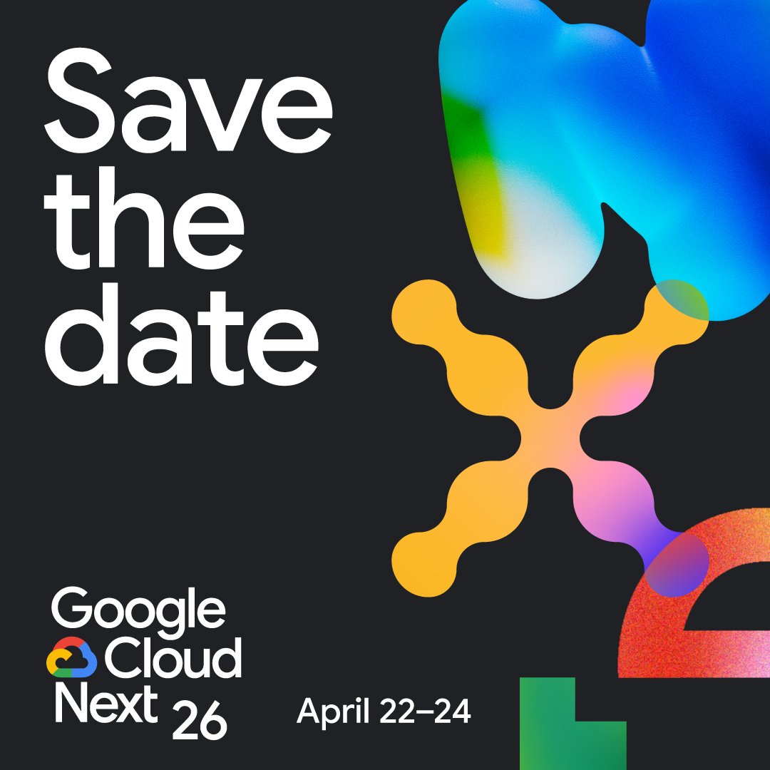 googlecloud's tweet image. Mark your calendars: 

#GoogleCloudNext is back in Vegas, April 22–24, 2026

Registration opens soon, so stay tuned → goo.gle/42RrZIA