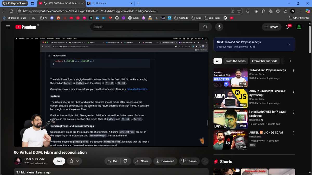 JagrataDeb's tweet image. Day 6 of #35DaysReactChallenge by @Hiteshdotcom
&amp;amp; @ChaiCodeHQ 
React moved from Virtual DOM to Fiber for smarter rendering. Fiber enables pausing, prioritizing &amp;amp; batching updates. Reconciliation compares trees to update only what&apos;s changed.
#ReactJS #WebDev #ChaiAurCode #India