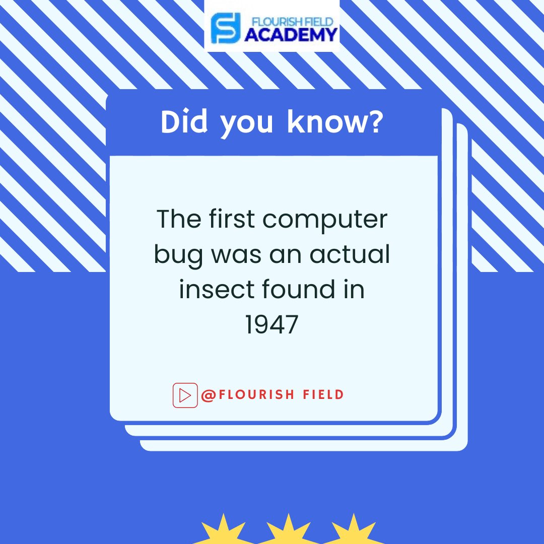 ffieldacademy's tweet image. Crazy but true! The word ‘bug’ in programming came from a real insect
#techFacts
#codingHistory
#flourishFieldAcademy