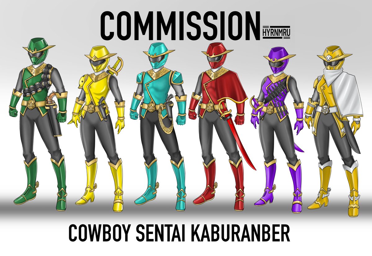 Cowboy Sentai Kaburanger
Full team sentai commission for <a href="/StandByePogman/">Pogmancer</a> 
Thank you

#kamenrider #tokusatsu #supersentai #powerrangers #kamenriderzeztz #art #artwork #commission