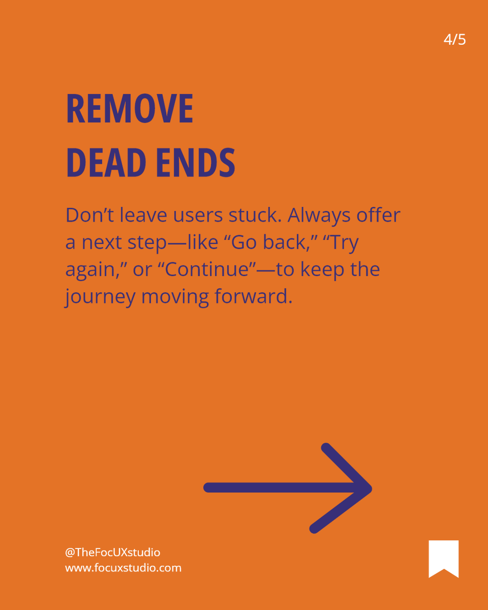 TheFocuxStudio's tweet image. 🧭 Tuesday Tip: Smooth user flows = happy users.
Here’s how to keep every journey simple and frustration-free:
🧭 Keep paths short
💬 Provide clear feedback
🚫 Remove dead ends
The less users think, the more they enjoy the experience. ✨
#TuesdayTips #UXDesign #UserFlows