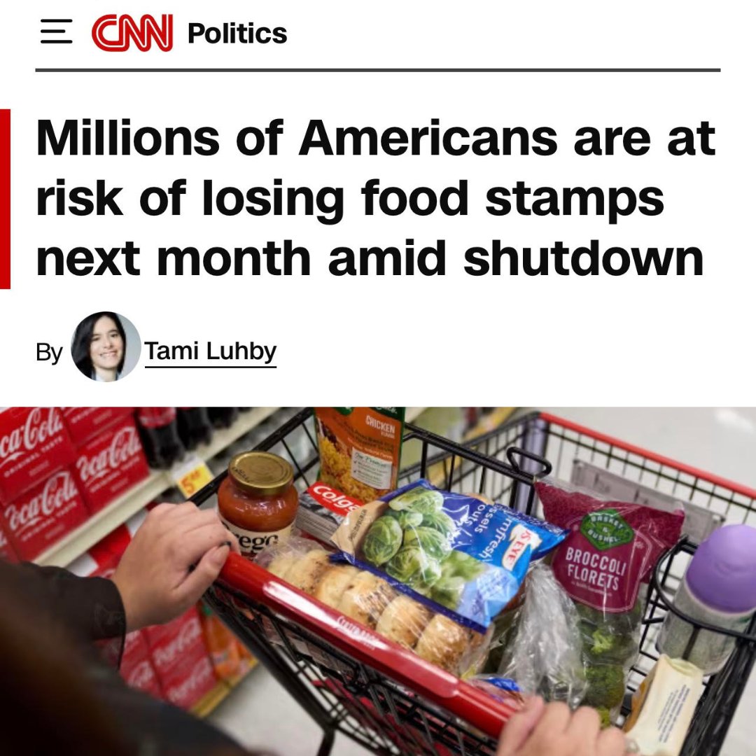 RepPressley's tweet image. Nearly 42 million people could miss food stamps next month thanks to the Trump-Republican government shutdown.
And Republicans would rather keep the government shut down than help feed our families.
The cruelty is the point.