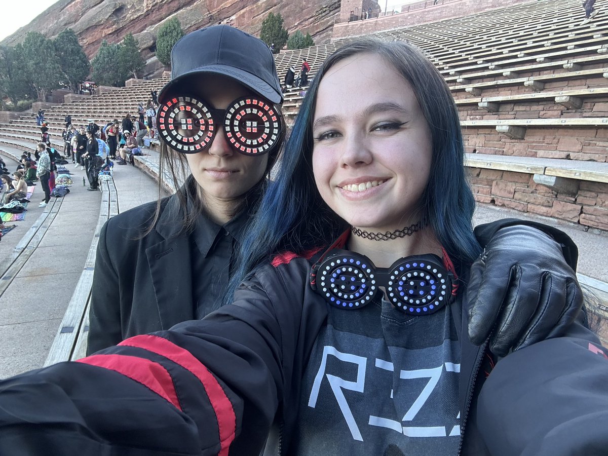 cosmicarwen's tweet photo. rezz rocks night 2 was amazing!!!! thank you to everyone that said hi to my girlfriend and took pictures with her (and possibly thought she was actually rezz for a sec LOL) we can’t wait to go back next year! 🥰❤️🖤 https://t.co/BYqf7Bd90S