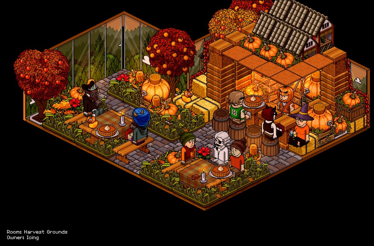 Beyond the grove in the Harvest Grounds, wander into Pumpkin Pete's rustic and autumnal shop, serving pumpkin pie and cold pressed juice - all year round! <a href="/HabboOrigins/">Habbo Hotel: Origins</a> 

Thanks to my models: <a href="/G30origins/">G30</a> <a href="/caddylaks/">caddylaks</a> <a href="/Skeffridge/">What's My Age Again?</a> <a href="/padamhabbo/">padam</a> <a href="/LSunsh1n3/">Activegirl</a> <a href="/User_Sor/">UserSor</a> <a href="/habbokvik/">Kvik</a> + Speedy