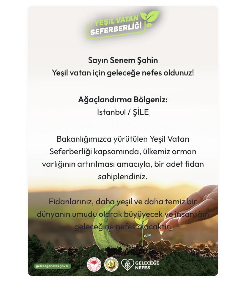 #YeşilVatanSeferberliği  🌱

<a href="/akkadinistanbul/">AK Kadın İstanbul</a> 
<a href="/salihademirer/">Saliha DEMİRER</a>
<a href="/Elif_kzld/">Elif Kızıldağ</a>