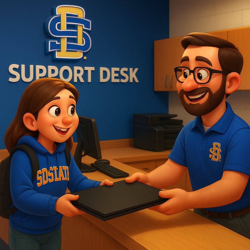 GoJacksTechHelp's tweet image. 💼 Employees: Chat with your supervisor about getting a state-owned device.
Need to request a loaner? Hop over to the Support Desk! 🐰💙
 
💙 #SDState #JackrabbitTech