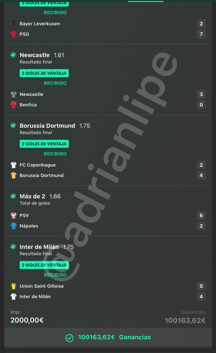 AdrianLipe's tweet image. ✅ ¡COMBI @50  ACERTADA, MUY ÉPICO!✅

Día de Champions League en West= 100.000 € 😱

¡La combi de Champions dentro y hemos reventado todas las casas como prometimos!🔥

🎁 Voy a sortear los 100.000 pavos entre todos los que:

1️⃣ Esten en el canal de West en Telegram
2️⃣ Nos…