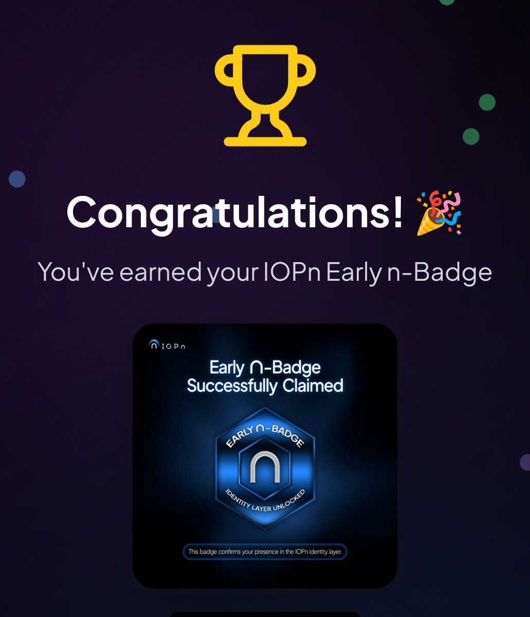 Mr_Jay_Pee's tweet image. THIS IS AN ALPHA!
I just earned the @IOPn_io Early n-Badge.
Here's the final window to secure the Early n-Badge, before the OPN Testnet, is now LIVE.
Claiming ends in 48 Hours.
Go to badge.iopn.io/?ref=V0SEU5P5
Connect your x, discord and join TG, then claim badge.