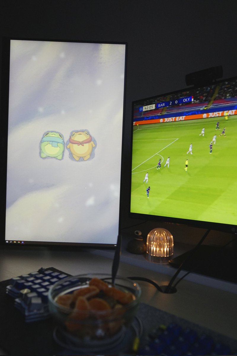 twotechymates's tweet image. some fruit + football 
🍊⚽🐸

have a good night my techy mates 🫶🏼🖤🌨️
#desksetup