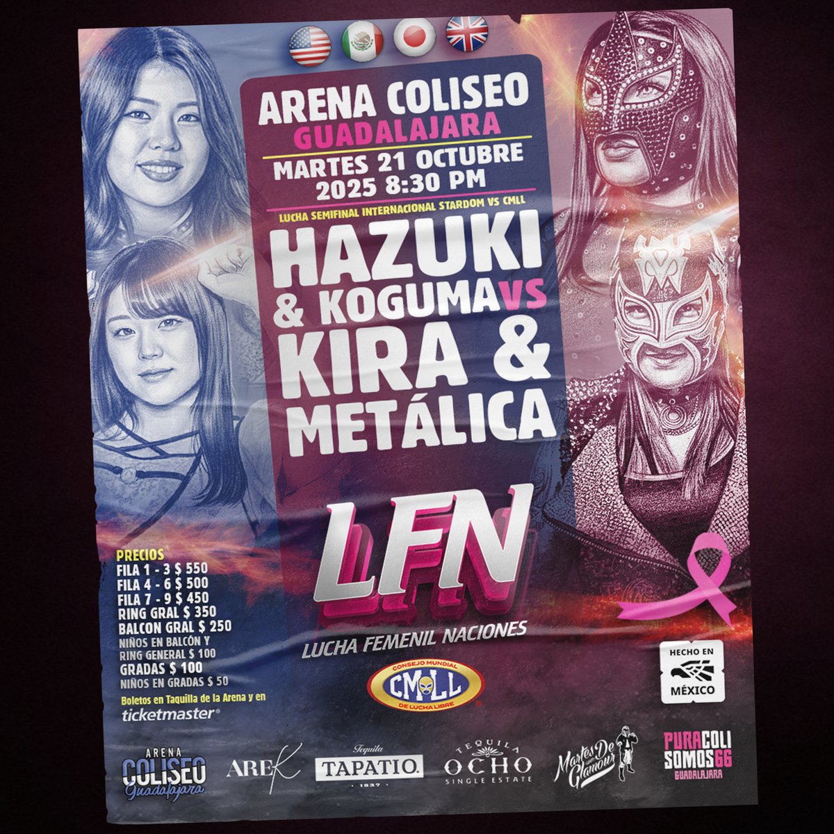 CMLL_OFICIAL's tweet image. Con la presentación de Hazuki y Koguma, representantes de STARDOM, Kira y Metálica, Amazonas del CMLL, llegan con todo su arsenal en un choque internacional de Japón vs México.
📍 Arena Coliseo GDL
🕣 8:30 p.m.
taquillas y
ticketmaster.com.mx/venue/500690
#MartesDeGlamourCMLL