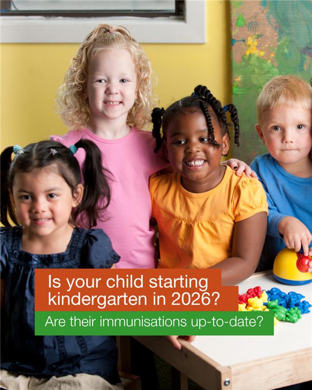 Is your child starting kindergarten in 2026?

Starting kinder is a huge milestone but before your little one begins, check that their vaccinations are current. View your child’s immunisation history via the MyGov or Medicare app.

Book an appointment now: mrsc.vic.gov.au/immunisation