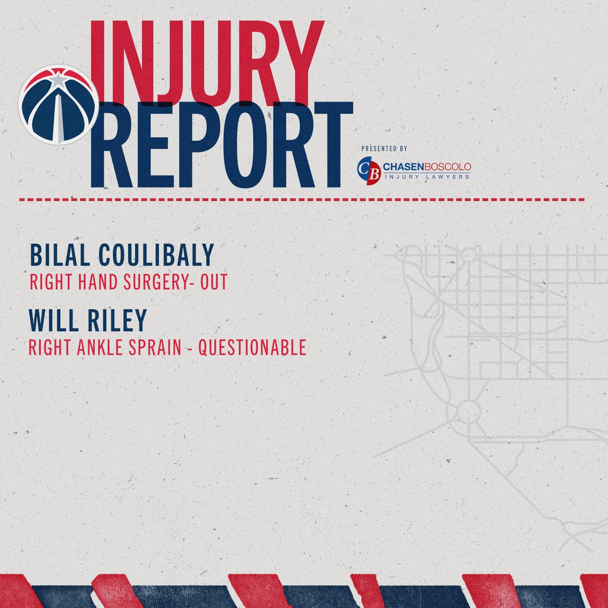Injury report ahead of tomorrow night's matchup in Milwaukee.

#ForTheDistrict | @ChasenBoscolo 