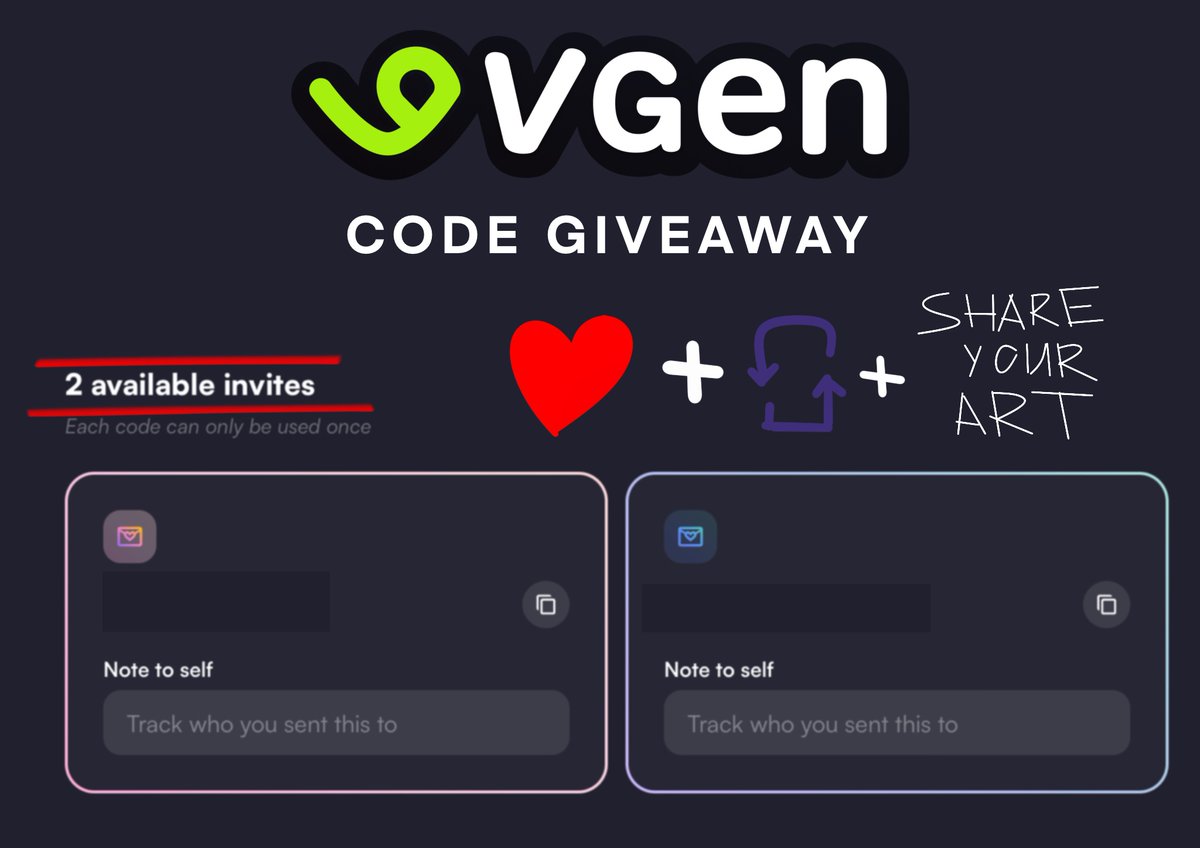 To celebrate 1000 follower milestone I’m giving out 2 #VGenCode 

Like &amp; repost to enter
Follow appreciated

Post your favorite artworks in comments and introduce yourself

❌AI, I will check your acc

I’ll handpick the winners on the 25 Oct 

 #vgencodeGiveAway