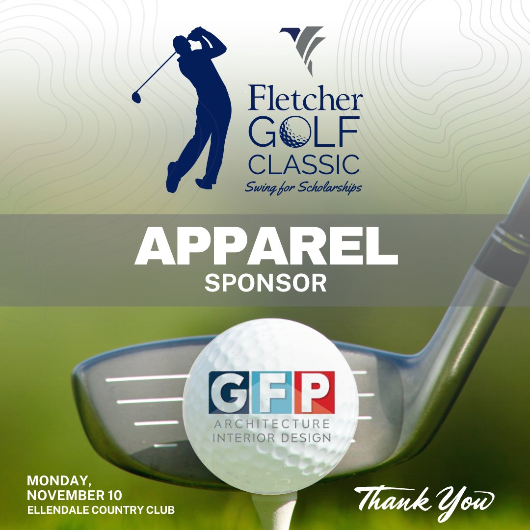 Thank you to GFP Architecture + Interior Design for being our Apparel Sponsor for this year's Fletcher Golf Classic!

Join us:
Monday, November 10
Ellendale Golf Course
Houma, LA

Register or Sponsor at the link below:
secure.qgiv.com/for/fletcherte…