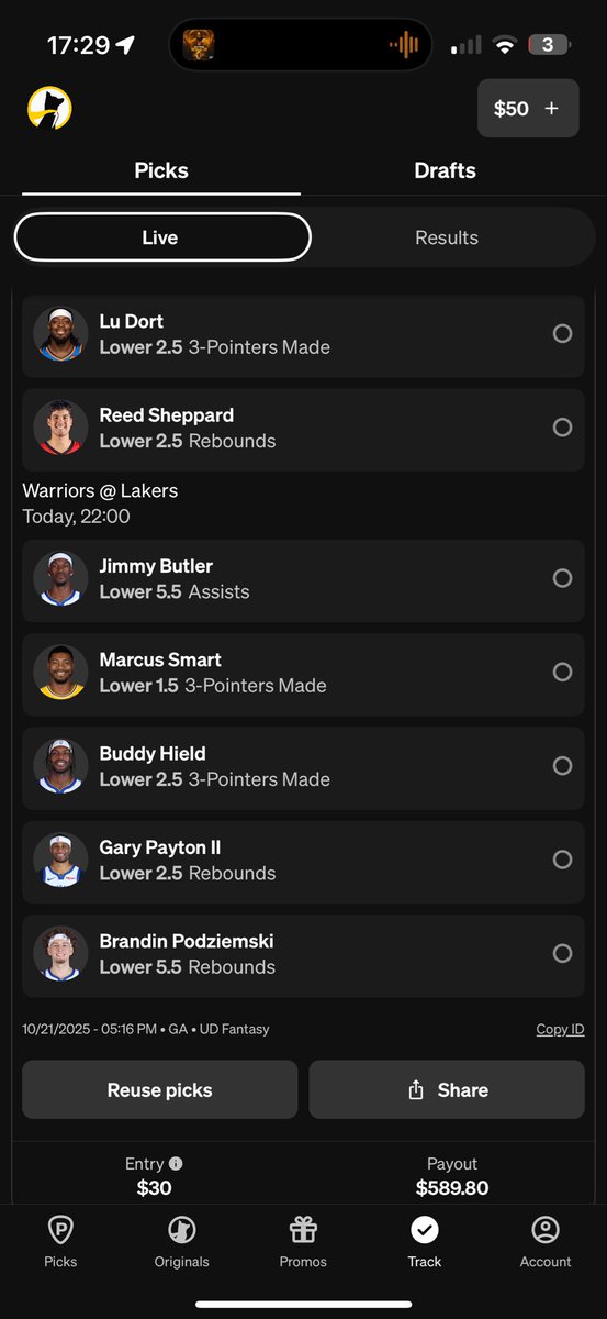 NoOddsGiven's tweet photo. 🔥 Heat Check 🔥

Lu Dort — Lower 2.5 3PM ⭐ 9/10
Reed Sheppard — Lower 2.5 REB ⭐ 8/10
Jimmy Butler — Lower 5.5 AST ⭐ 8.5/10
Marcus Smart — Lower 1.5 3PM ⭐ 10/10
Buddy Hield — Lower 2.5 3PM ⭐ 9/10
Gary Payton II — Lower 2.5 REB ⭐ 8/10
Brandin Podziemski — Lower 5.5 REB ⭐ 10/10

🔥 Combined Rating: 9.0/10

Let’s see how NBA treating us this season 🫡
$30 to win $589.80 💰
Who sells this one? 🧊

#NBA #PrizePicks #NoOddsGiven #HeatCheck #TIG #underdog