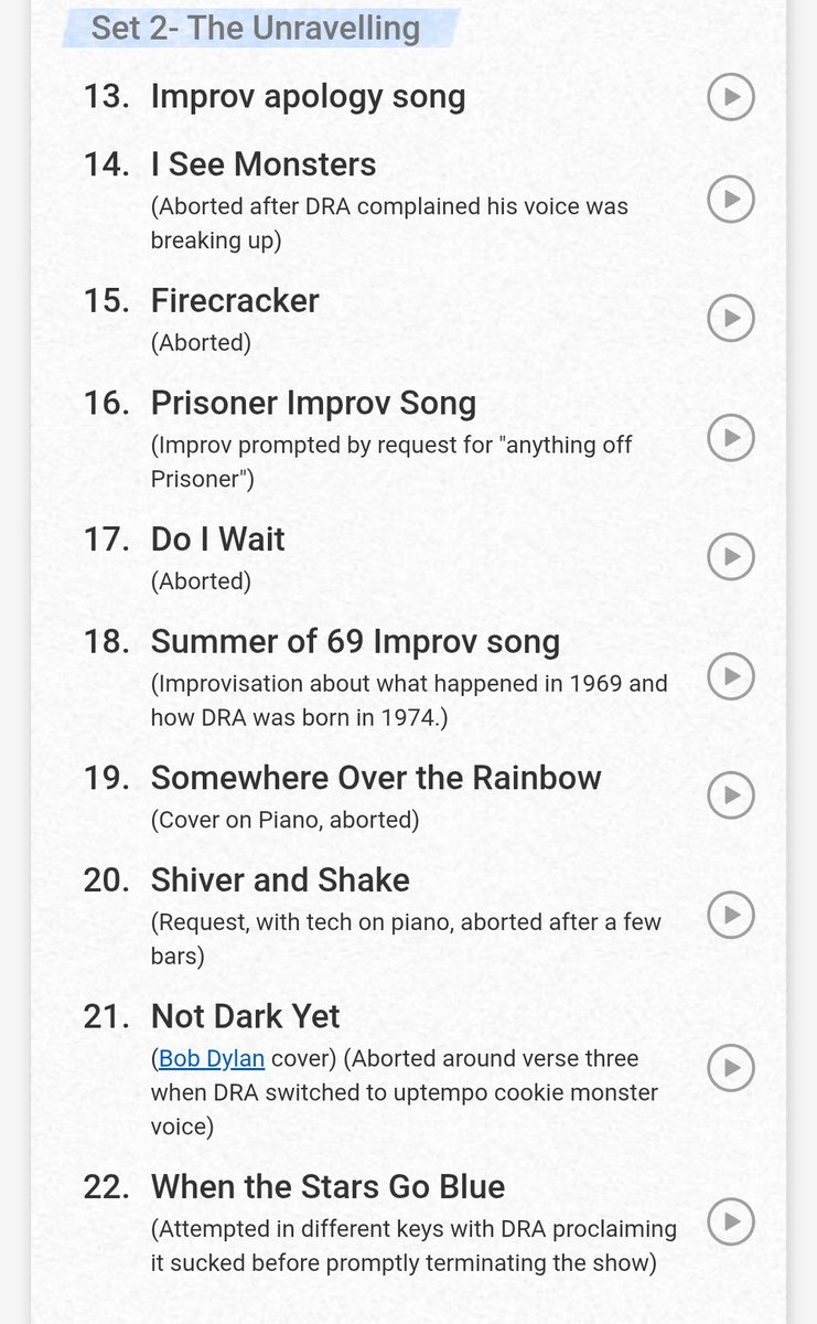 howling at the setlist notes