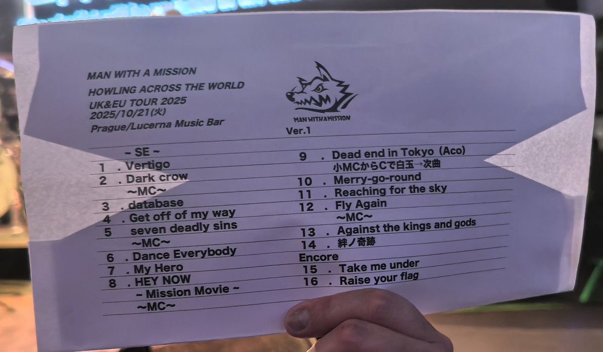 Yu_G029sakana's tweet image. 2025.10.21 Pragueセトリ
#manwithamission 
#mwam
#マンウィズ