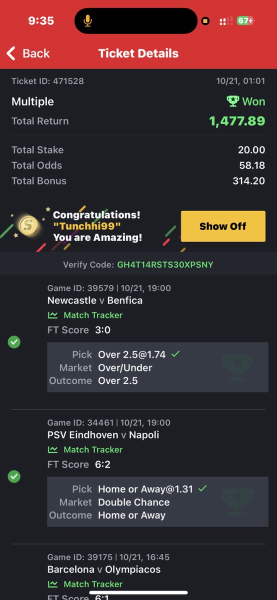 We had one win from today’s codes 🎉😂
Ticket owner should comment with the link