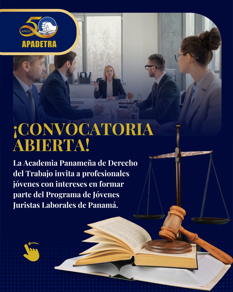 apadetra's tweet photo. ¡Convocatoria Abierta!

En APADETRA creemos en el relevo generacional y en el poder de la juventud para transformar el Derecho Laboral. Por ello, lanzamos el Programa de Jóvenes Juristas Laborales de Panamá ⚖️

Enlace para inscripción https://t.co/OPMaYEnNT1 https://t.co/teafKhtJmt