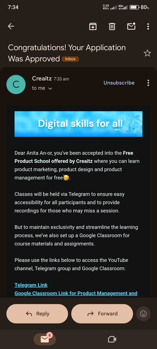 austine_anita's tweet image. 🎉 Got accepted into @creaitzhub's Free Product School!
Learning Product Marketing, Design & Management - and classes have already started! Days 1 & 2 were incredibly extensive and exciting. 
Loving it. A big shootout to @creaitzhub
 #ContinuousLearning #FreeEducation