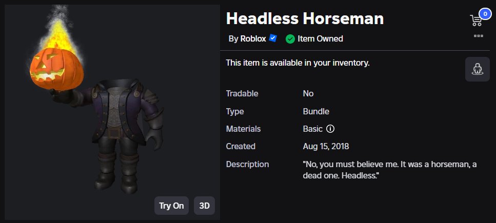 SS_Strada's tweet image. 🔥🎃Late Headless Horseman Giveaway! GET IT BEFORE ITS GONE💨
How to Enter:
1️⃣Follow Me on X/Twitter
2️⃣Like/Retweet and Comment
3️⃣Follow me on Roblox: roblox.com/users/81768720…
Winner getting announced at 150 Likes❤️
#ROBLOX #robux #RobloxDev #Giveaway #HeadlessHorseman