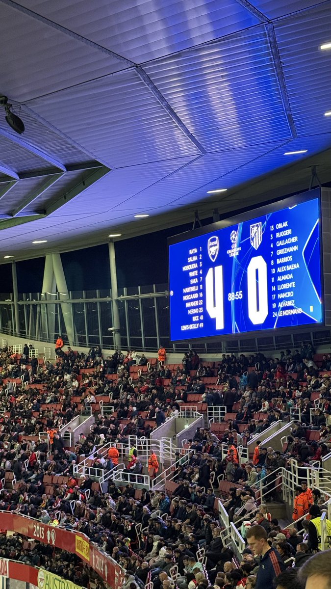 Tuesday 21 October 2025
Emirates Stadium
UEFA Chamions League
Arsenal 4-0 Atlético de Madrid 
Att: 60,000 (Circa) | €73 | Prog £5
