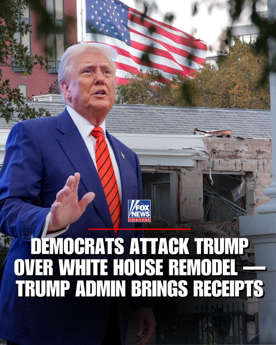 FoxNews's tweet photo. BALLROOM BACKLASH: Trump’s $200M ballroom sparks claims he’s “destroying” the White House. In a post on X, The White House’s Rapid Response 47 notes: Presidents in previous decades made far bigger changes — and taxpayers aren't paying for this one.