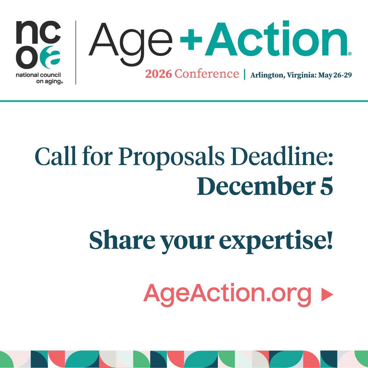 Presentation proposals are now open for #AgeAction26! Share your insights with other aging professionals from across the country, May 26–29 in Arlington, Virgina. 

🗓️ Deadline: Friday, Dec. 5 
➡️ Learn more &amp; submit your proposal: bit.ly/4o5HEN1
