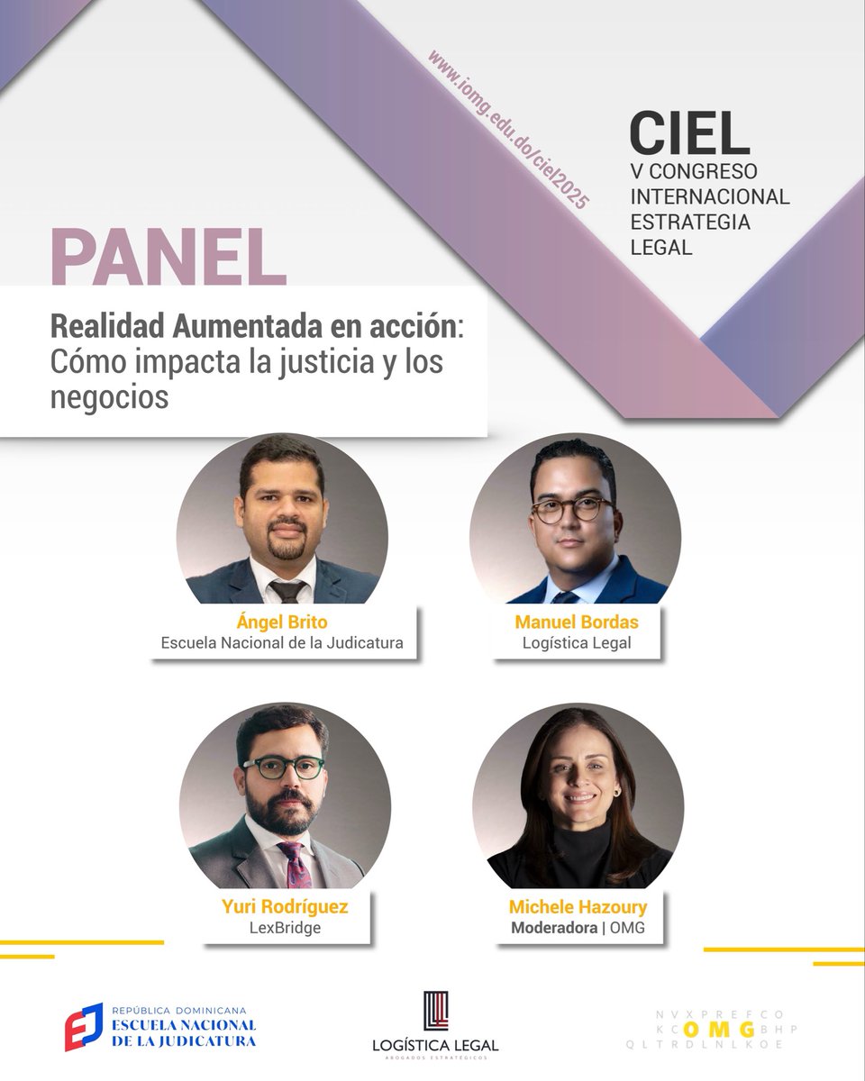 Acompáñanos en #CIEL2025, donde contaremos con el panel “Realidad Aumentada en acción: Cómo impacta la justicia y los negocios”

¡Regístrate ya! 💻 iomg.edu.do/ciel2025

#CIEL #InstitutoOMG #IOMG #EstrategiaLegal