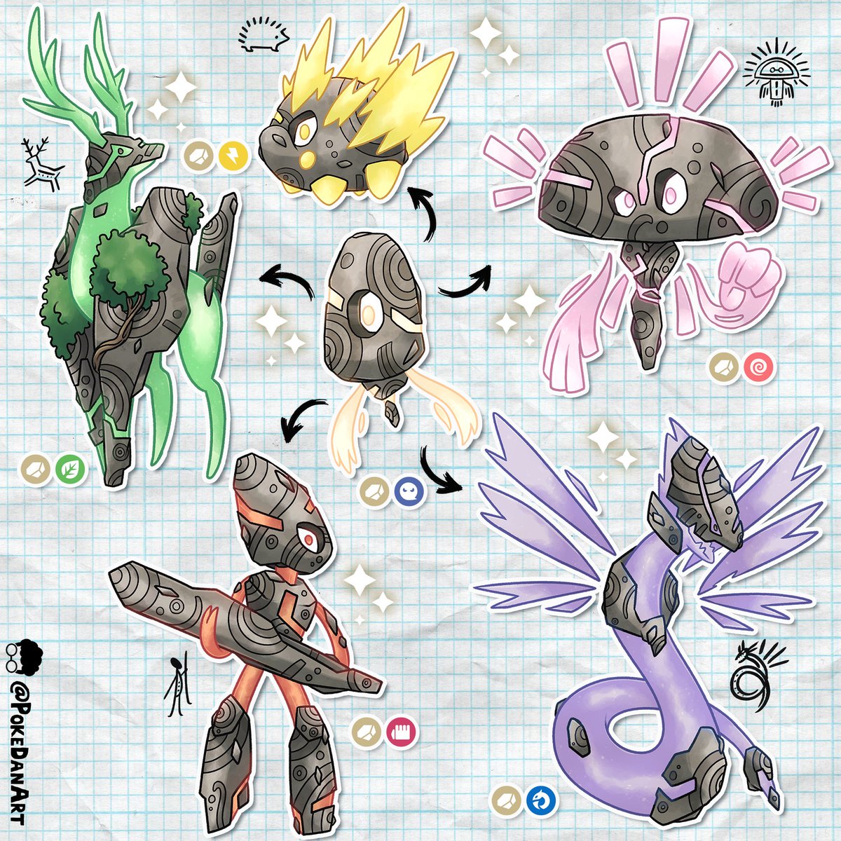 Ancient Totem! 🪨✨
Similar to Rotom it can change forms! This little rock can interact with the ancient energy of different cave paints and assume different appearance and types!

They are now available for adoption!

#Art #Pokemon #Fakemon