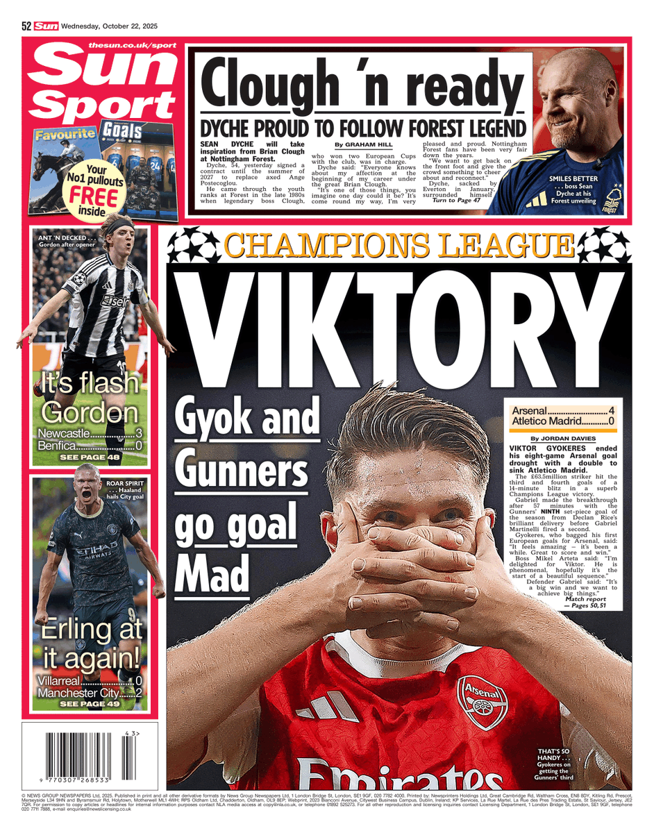 SunSport's tweet photo. Tomorrow's @SunSport back page:

VIKTORY

Gyok and Gunners go goal mad | @JordanDaviesJ | https://t.co/UIN51ekiOG