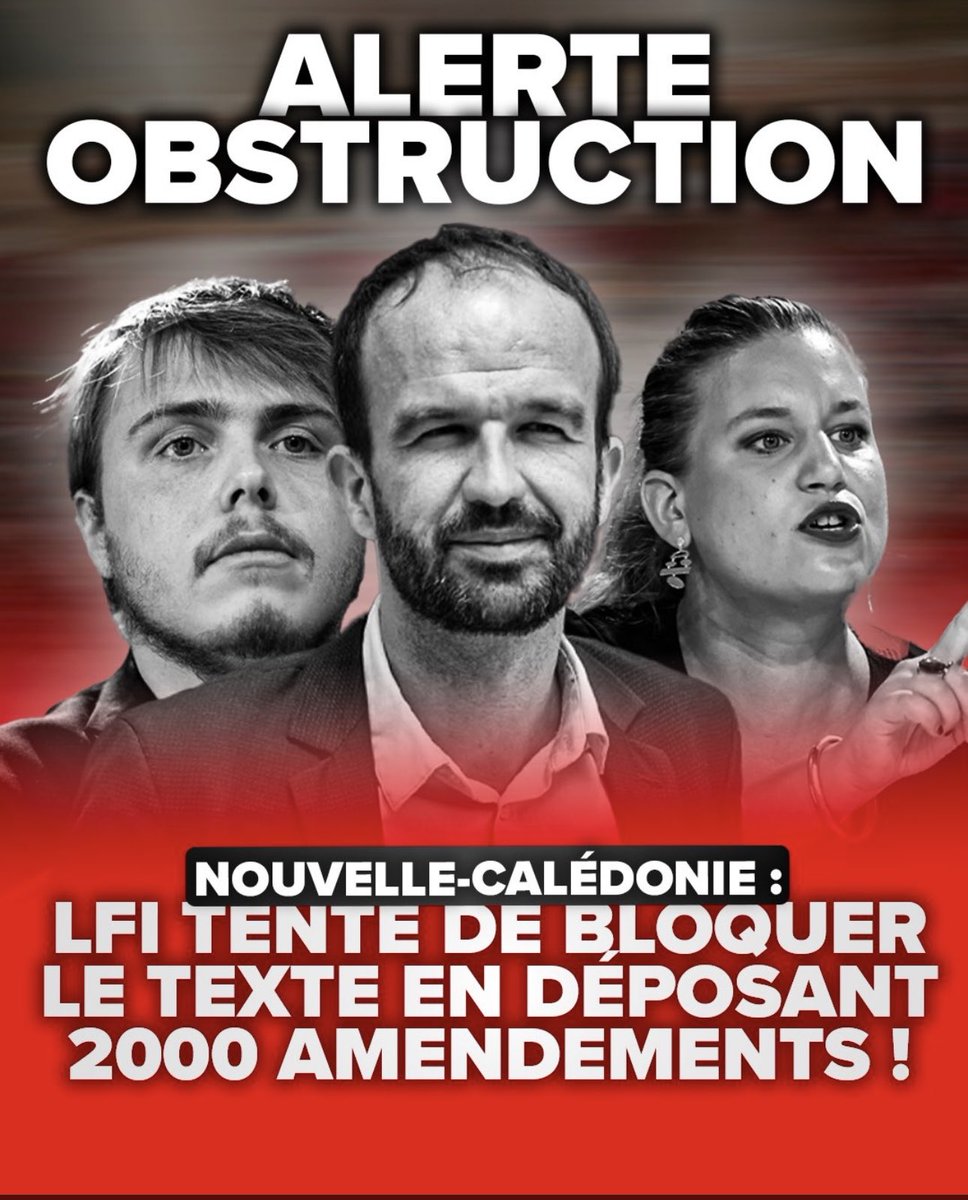 #Obstruction #Insoumis #Irresponsable 
Plus de 1600 amendements déposés par #LFI sur le texte, urgent, du calendrier électoral en #NouvelleCaledonie!
5 min par amendement = 164 h de débats! C’est particulièrement #irresponsable !
Mais il est vrai que pour eux tout est bon !:-(