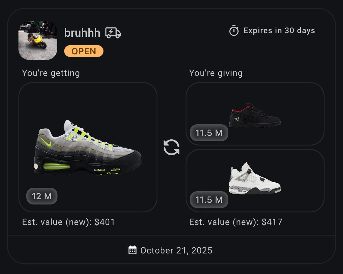 SunnyDelNegro's tweet photo. @tradeblock_us Username: bruhhh @tradeblock_us #OffTheBlock #KicksAsCurrency https://t.co/SZDe7AgYrb
