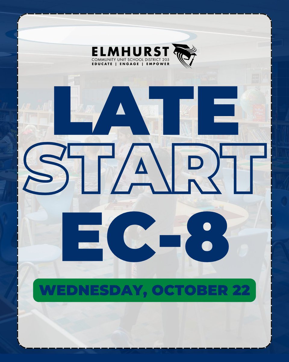 📢 We want to remind you that tomorrow, October 22, will be a late start day for all EC-8 grade levels.
ㅤ
#WeAreD205