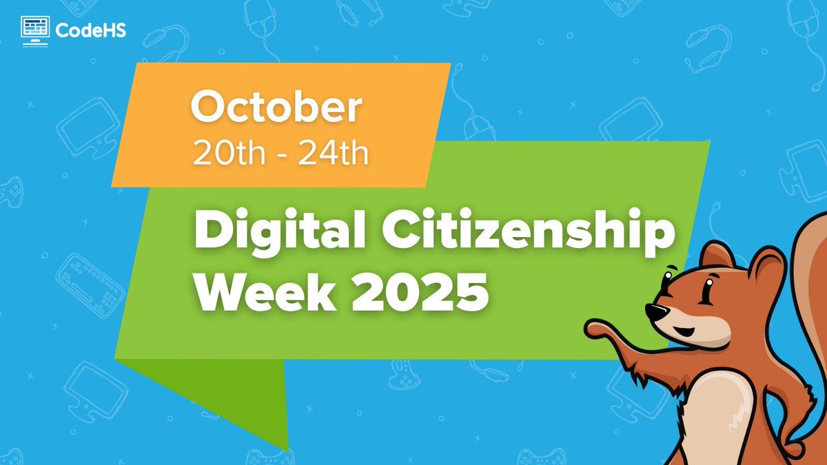 CodeHS's tweet image. This week is Digital Citizenship Week! Let’s celebrate what it means to be safe, smart, and kind online in and out of the classroom. 💻💬
#DigitalCitizenship #K12