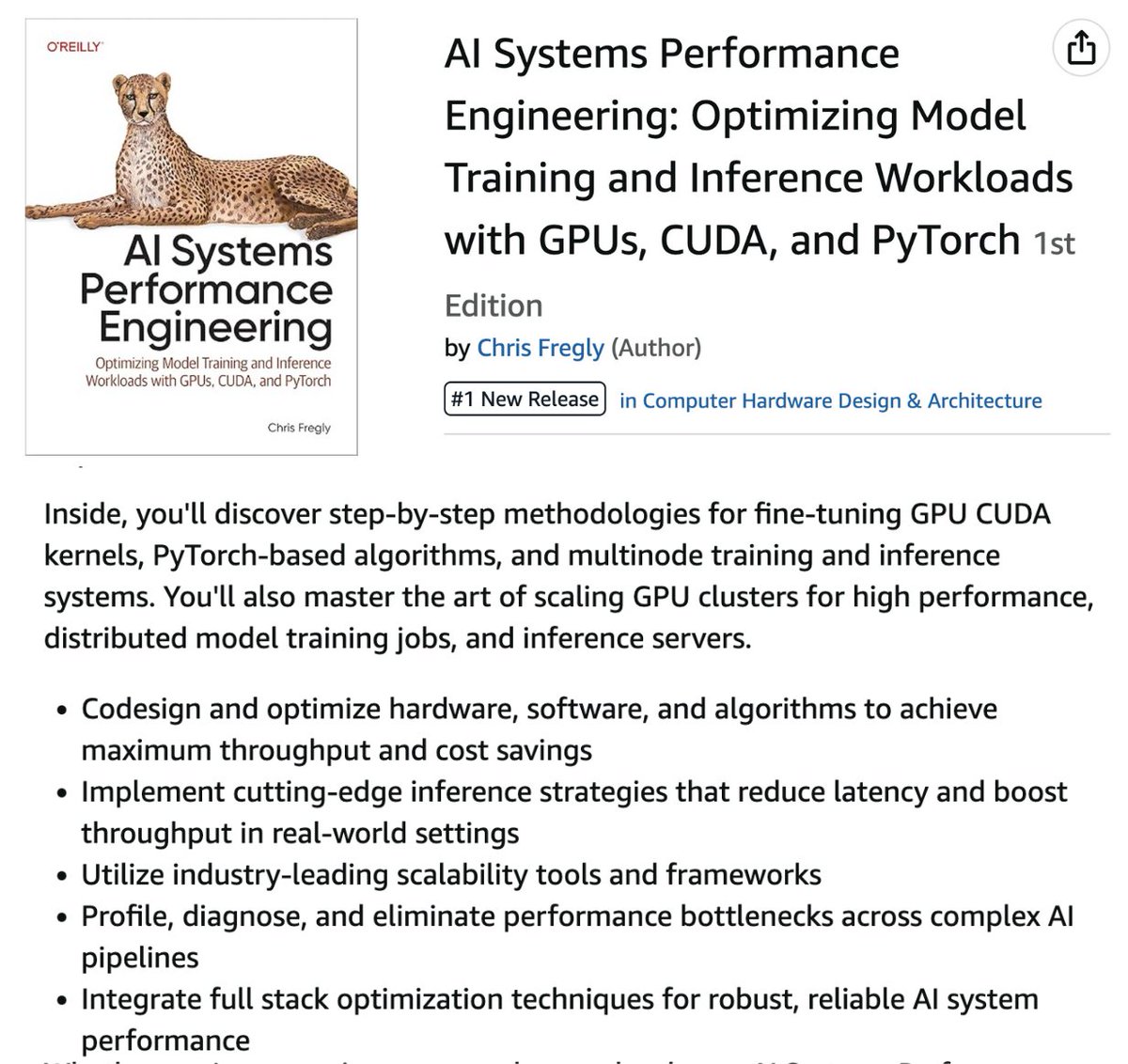 Hesamation's tweet image. this is crazy. an upcoming 1,000-page O'Reilly book is already No. 1 🥇 in "computer hardware & architecture" on Amazon... the longest book in O'Reilly's history!
AI Systems Performance Engineering covers how the hardware and software in real-world AI systems go hand in hand.…