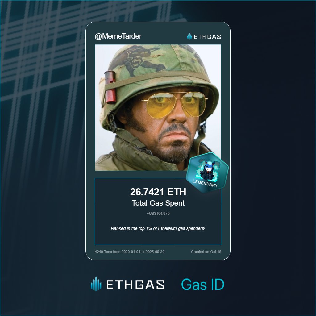 Leveled up in the Great Gas Reckoning with ETHGas! 💪

Legendary Jack status: 26.7421 ETH gas spent, 4000 Beans earned—supporting the Gasless Future!

Claim your Gas ID at ethgas.com/community/gas-…