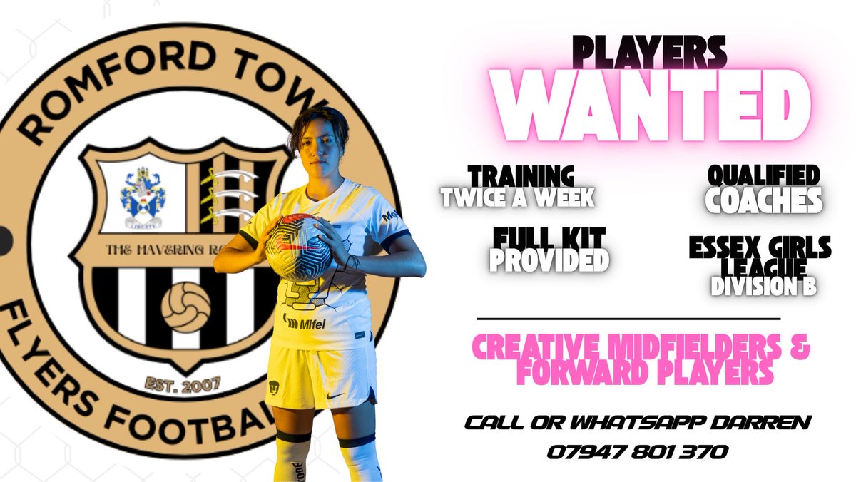 RomfordLadies's tweet photo. @ECGFL_2018 @EssexCountyFA @BCFAYL #findaplayer #u15girls #essex #midfielder https://t.co/V6LadNcd7J